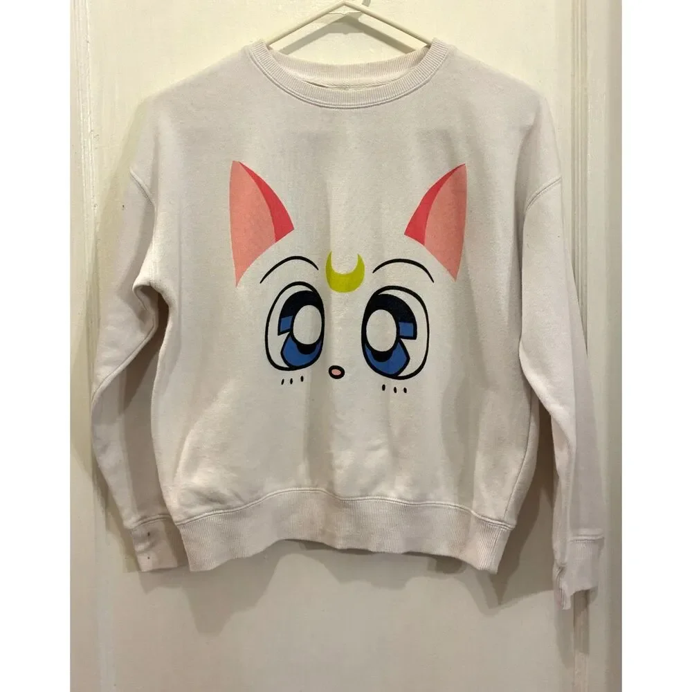 Sailor Moon White Y2k Pullover Sweatshirt Top  Girls Size 13 - 14 Years